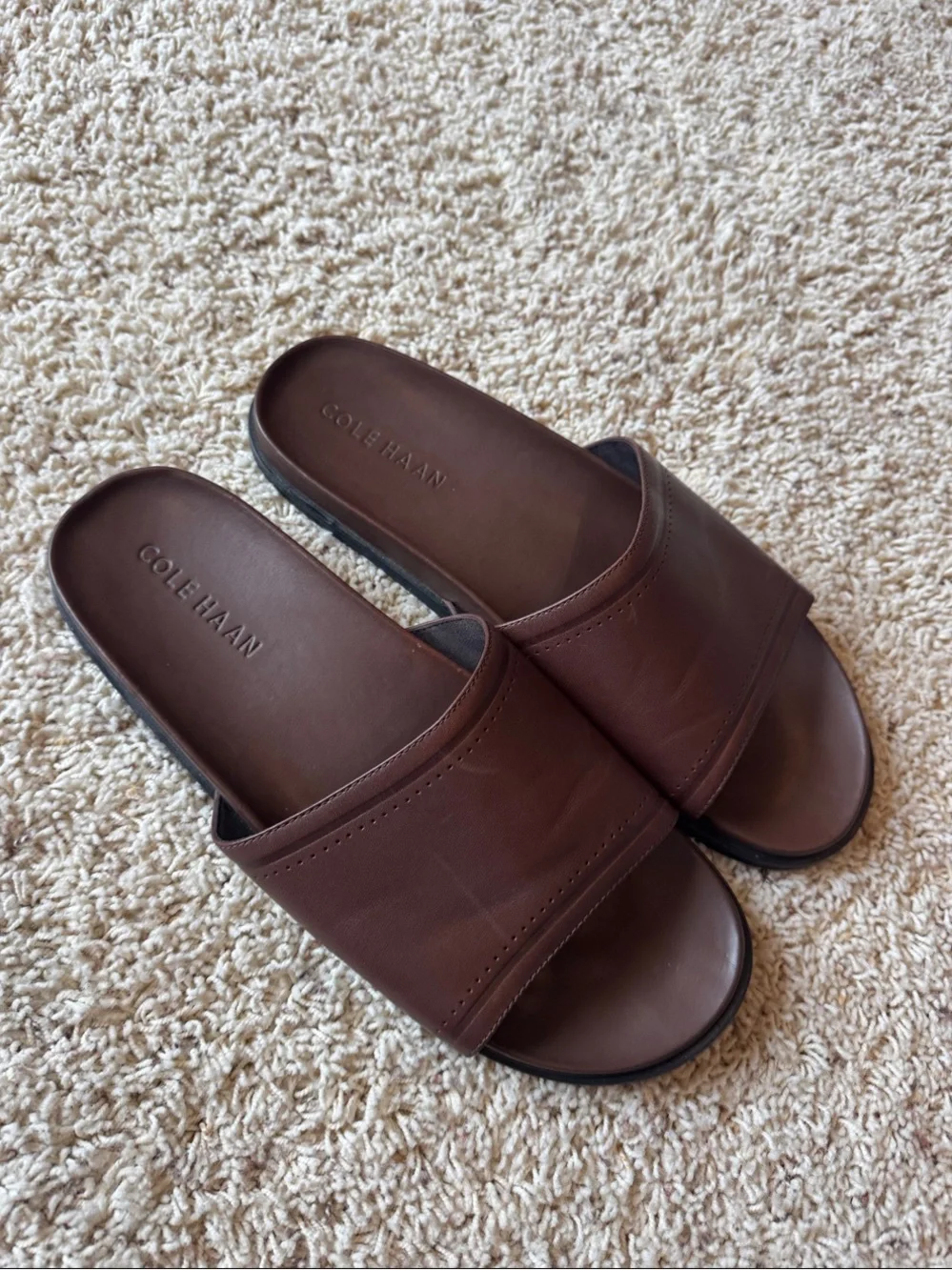 Cole Haan Brown Leather Slide Sandals for Men